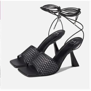 Marc Fisher Dallyn Sandals 9 Black NWOT Square Toe Ankle Strap Black Mesh